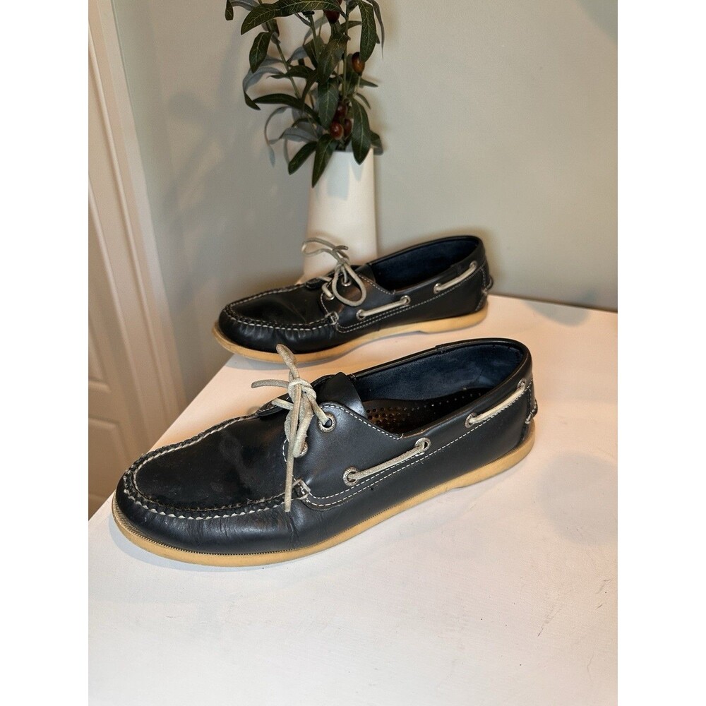 L.L. Bean Black Leather Boat Shoes Moccasins Deck Shoes Women's Size 10M
